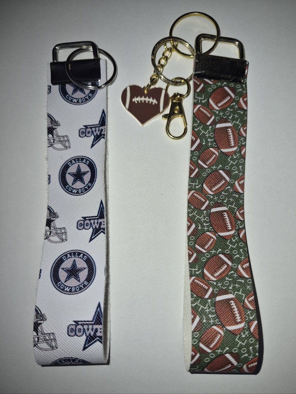 2 NEW Homemade Wristlet Keychains 1 NFL Dallas Cowboys & 1 Football (#5)